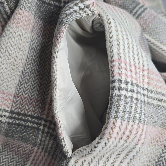 Steve Madden Shacket Women Medium Cream Brown Plaid Button Up Oversize Shirt NWT - Picture 13 of 14